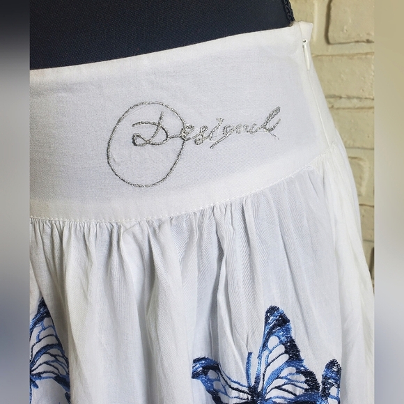 NWT Desigual Embroidered Butterfly Swing Flouncy Flowy Skirt White Blue Size S - Picture 9 of 16